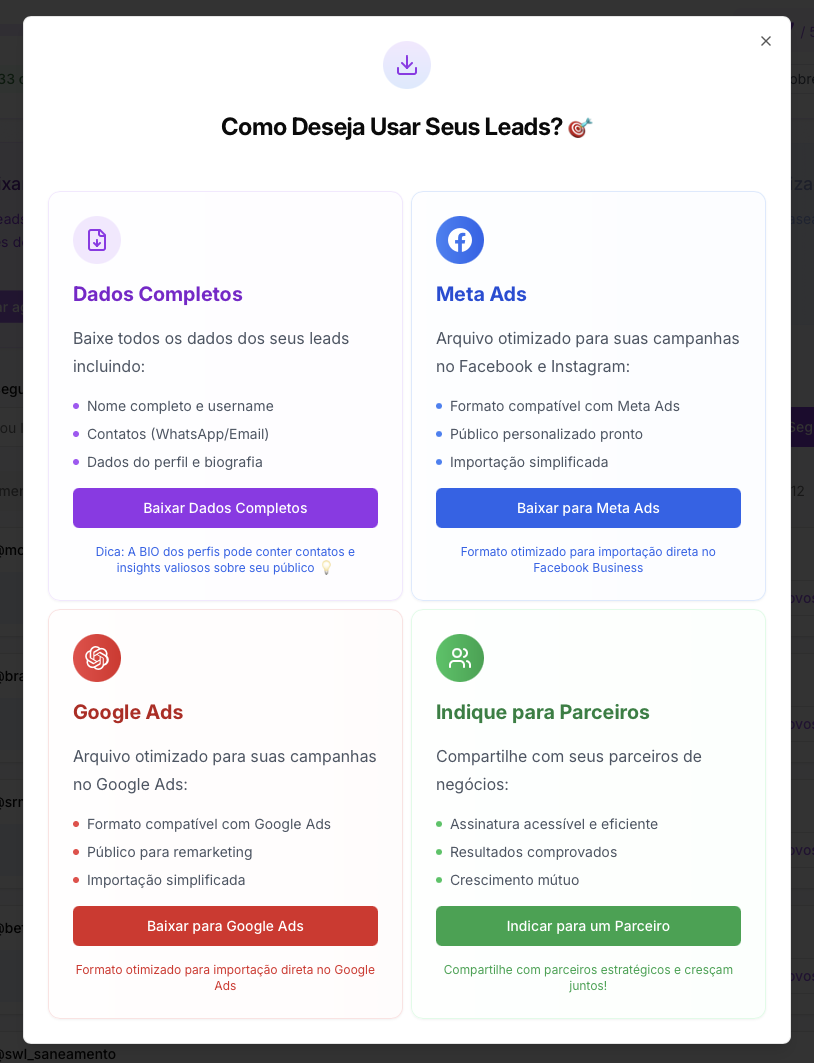 Opções de relatórios